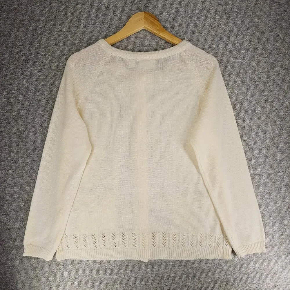 NATIONAL WOMENS VINTAGE CABLE KNIT CREAM CARDIGAN SWEATER SIZE LARGE